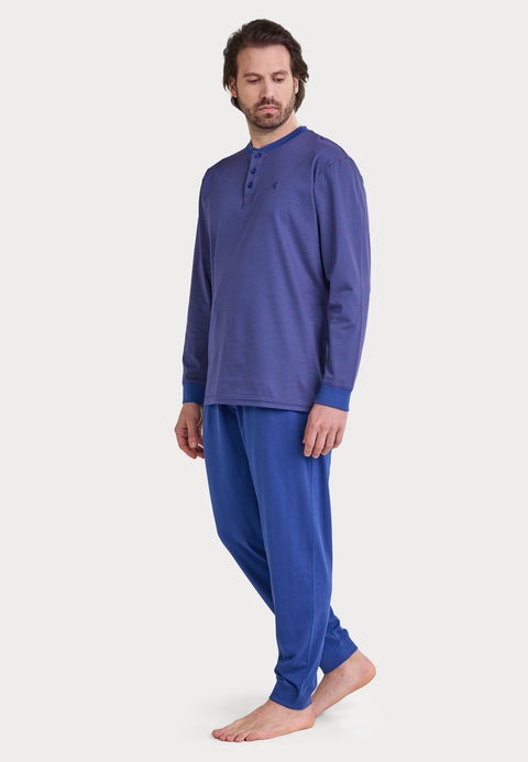 Pijama Hombre Largo Premium Tapeta Punto - Azul 5105_39 - 3224091 - https://www.elbuhonocturno.com/