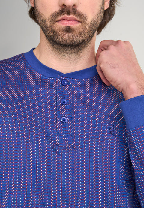 Pijama Hombre Largo Premium Tapeta Punto - Azul 5105_39 - 95150805 - https://www.elbuhonocturno.com/