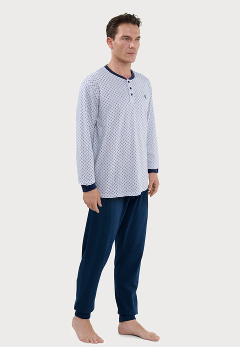 Pijama Hombre Largo Tapeta Algodón Punto Estampado - Azul 5310_39 - 56700066 - https://www.elbuhonocturno.com/