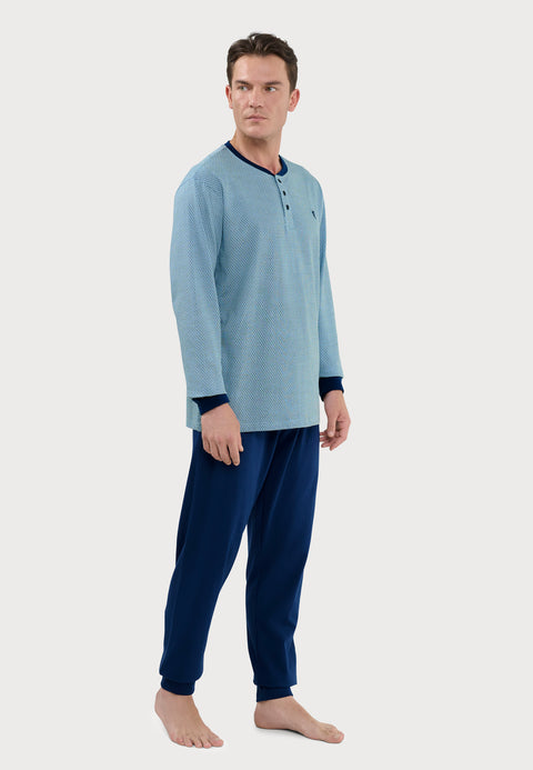 Pijama Hombre Largo Tapeta Algodón Punto Estampado - Azul 5311_39 - 65461273 - https://www.elbuhonocturno.com/