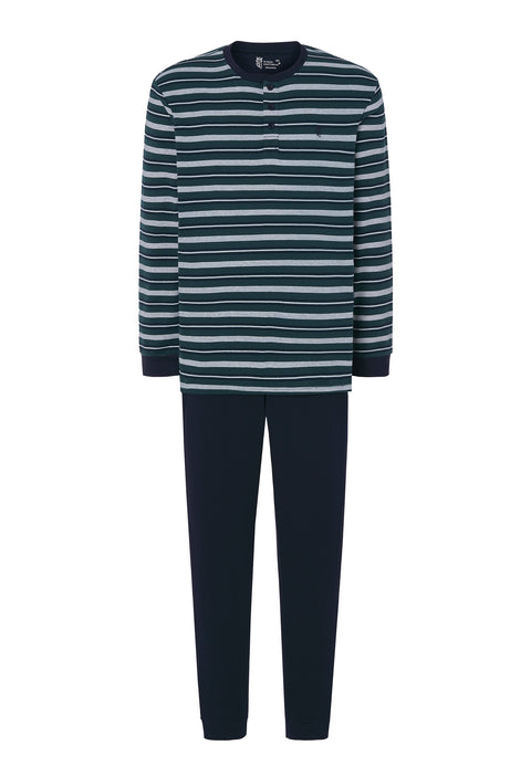 Pijama Hombre Largo Tapeta Algodón Punto Rayas - Verde 5580_40 - 18527422 - https://www.elbuhonocturno.com/