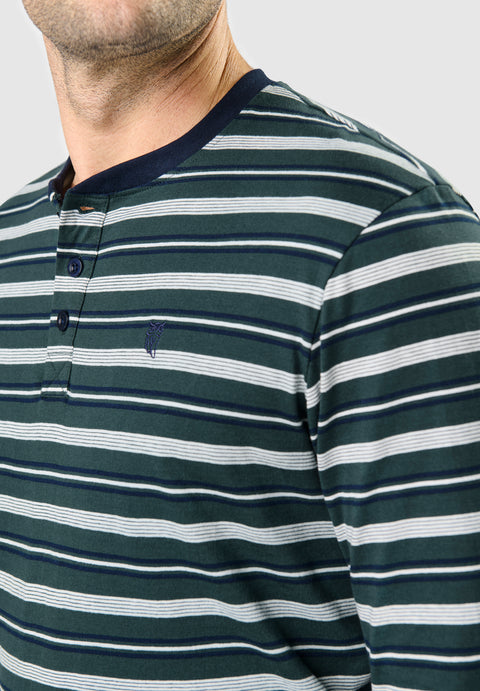 Pijama Hombre Largo Tapeta Algodón Punto Rayas - Verde 5580_40 - 1802202 - https://www.elbuhonocturno.com/