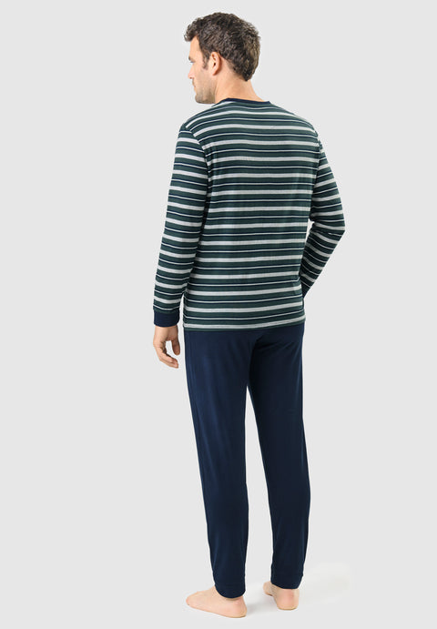 Pijama Hombre Largo Tapeta Algodón Punto Rayas - Verde 5580_40 - 50100417 - https://www.elbuhonocturno.com/