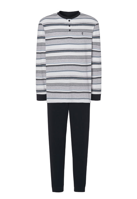 Pijama Hombre Largo Tapeta Algodón Punto Rayas - Gris 5581_20 - 67574651 - https://www.elbuhonocturno.com/