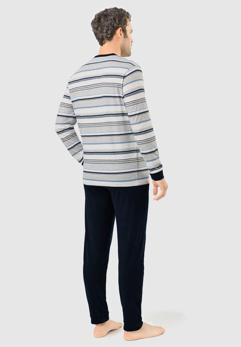 Pijama Hombre Largo Tapeta Algodón Punto Rayas - Gris 5581_20 - 8227025 - https://www.elbuhonocturno.com/