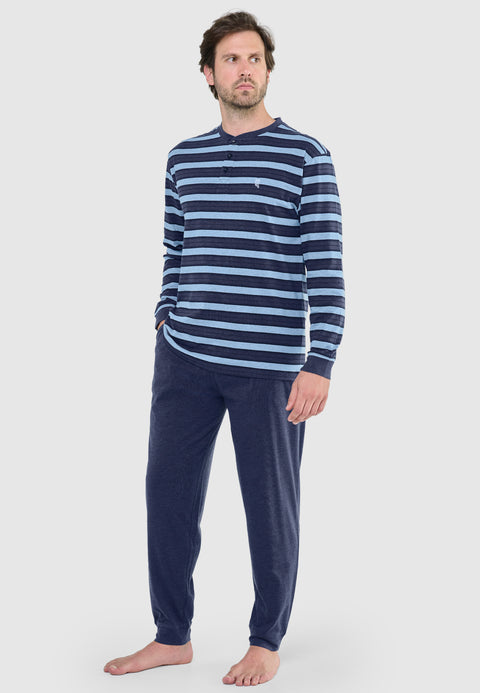 Pijama Hombre Largo Tapeta Algodón Punto Rayas - Marino 5583_39 - 21454689 - https://www.elbuhonocturno.com/