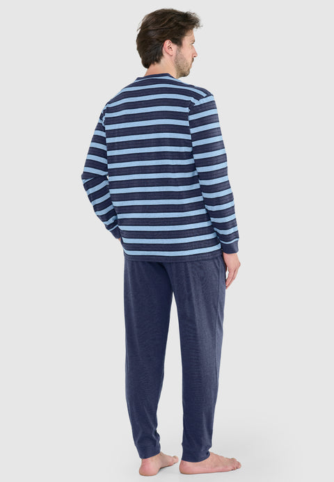 Pijama Hombre Largo Tapeta Algodón Punto Rayas - Marino 5583_39 - 47842960 - https://www.elbuhonocturno.com/