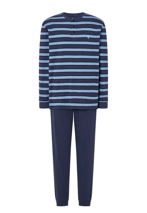 Pijama Hombre Largo Tapeta Algodón Punto Rayas - Marino 5583_39 - 14730118 - https://www.elbuhonocturno.com/