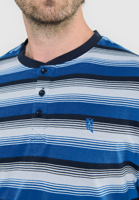 Pijama Hombre Largo Tapeta Algodón Punto Rayas - Azul 5584_36 - 84848331 - https://www.elbuhonocturno.com/