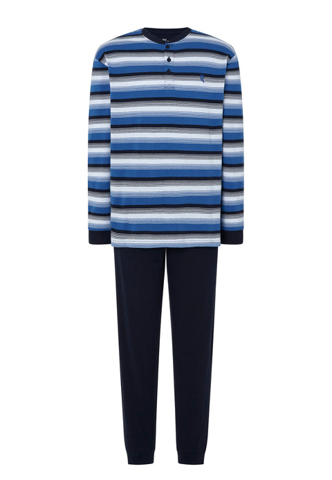 Pijama Hombre Largo Tapeta Algodón Punto Rayas - Azul 5584_36 - 2937749 - https://www.elbuhonocturno.com/