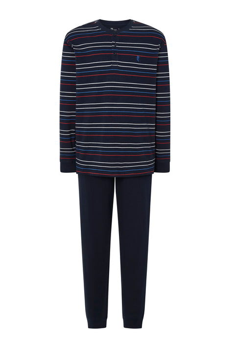 Pijama Hombre Largo Tapeta Algodón Punto Rayas - Marino 5585_39 - 53551129 - https://www.elbuhonocturno.com/