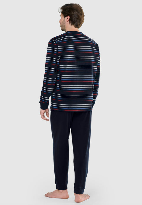 Pijama Hombre Largo Tapeta Algodón Punto Rayas - Marino 5585_39 - 57442141 - https://www.elbuhonocturno.com/