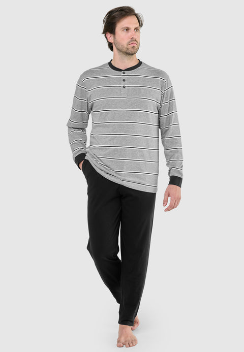 Pijama Hombre Largo Tapeta Algodón Punto Rayas - Gris 5587_20 - 84787290 - https://www.elbuhonocturno.com/