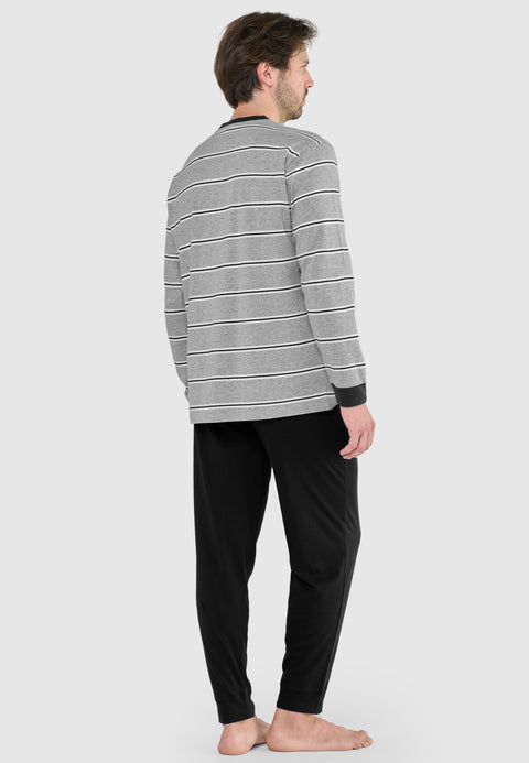 Pijama Hombre Largo Tapeta Algodón Punto Rayas - Gris 5587_20 - 78467908 - https://www.elbuhonocturno.com/