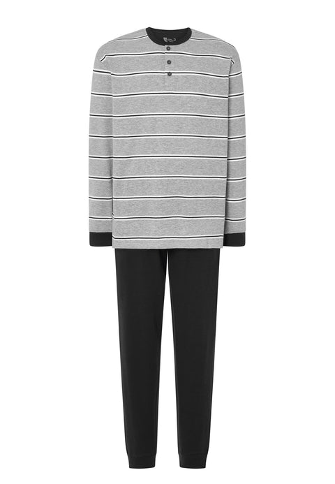 Pijama Hombre Largo Tapeta Algodón Punto Rayas - Gris 5587_20 - 13087265 - https://www.elbuhonocturno.com/