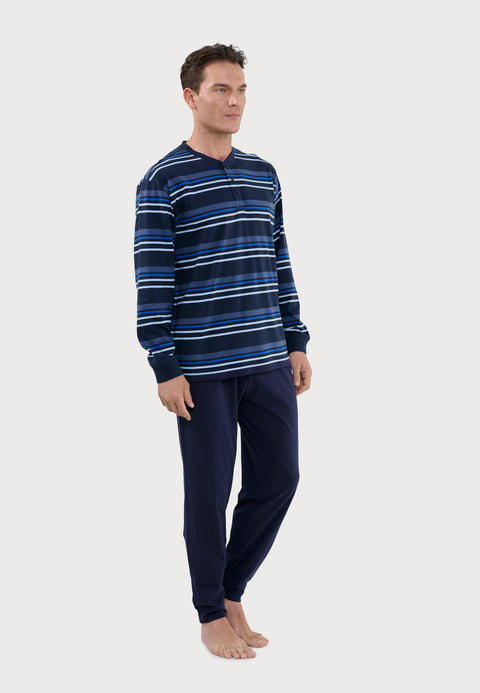 Pijama Hombre Largo Tapeta Algodón Punto Rayas - Azul 5589_39 - 89247838 - https://www.elbuhonocturno.com/