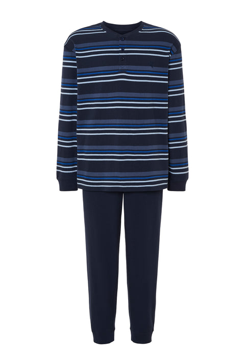 Pijama Hombre Largo Tapeta Algodón Punto Rayas - Azul 5589_39 - 3421631 - https://www.elbuhonocturno.com/