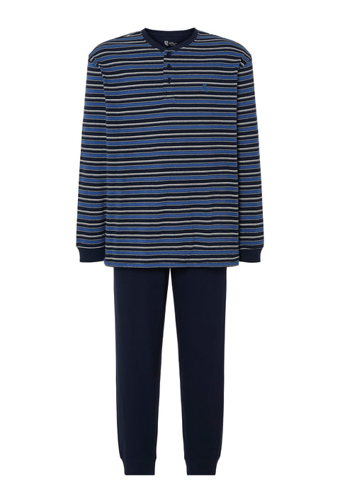 Pijama Hombre Largo Tapeta Algodón Punto Rayas - Azul 5591_39 - 49824435 - https://www.elbuhonocturno.com/