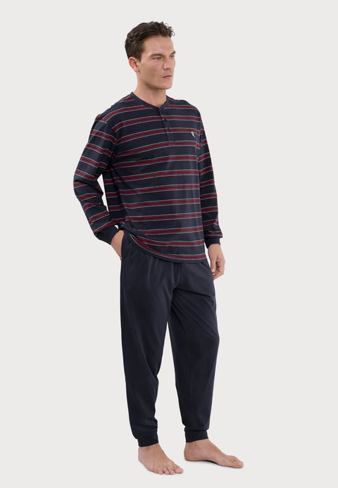 Pijama Hombre Largo Tapeta Algodón Punto Rayas - Azul 5592_39 - 64531912 - https://www.elbuhonocturno.com/