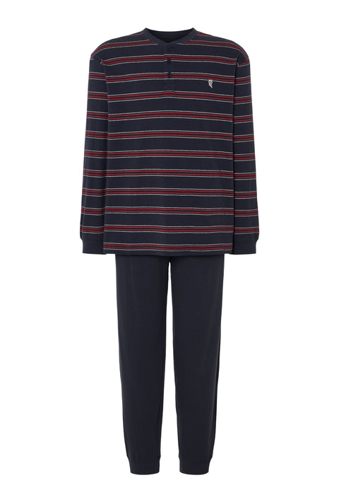 Pijama Hombre Largo Tapeta Algodón Punto Rayas - Azul 5592_39 - 59969283 - https://www.elbuhonocturno.com/