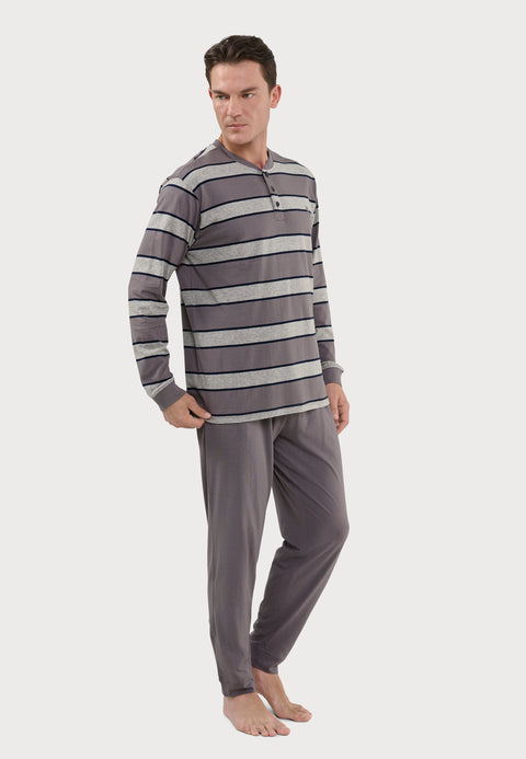 Pijama Hombre Largo Tapeta Algodón Punto Rayas - Gris 5593_20 - 13706876 - https://www.elbuhonocturno.com/