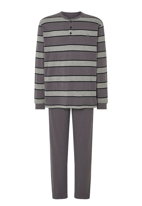 Pijama Hombre Largo Tapeta Algodón Punto Rayas - Gris 5593_20 - 80078462 - https://www.elbuhonocturno.com/