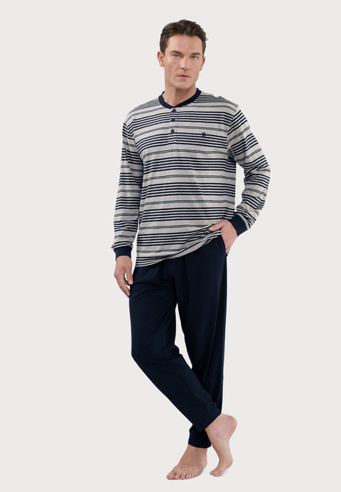 Pijama Hombre Largo Tapeta Algodón Punto Rayas - Gris 5594_20 - 7983344 - https://www.elbuhonocturno.com/