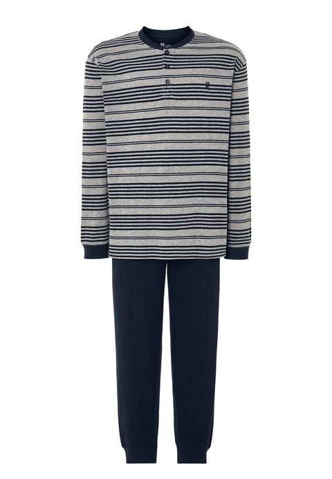 Pijama Hombre Largo Tapeta Algodón Punto Rayas - Gris 5594_20 - 36262124 - https://www.elbuhonocturno.com/