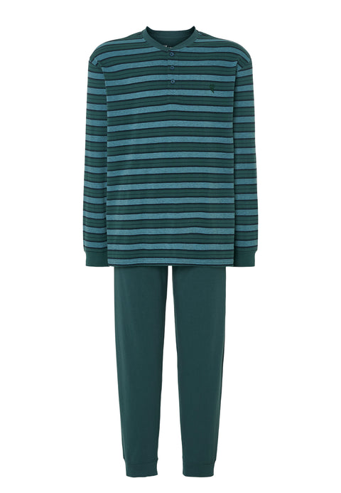 Pijama Hombre Largo Tapeta Algodón Punto Rayas - Verde 5595_40 - 13540924 - https://www.elbuhonocturno.com/