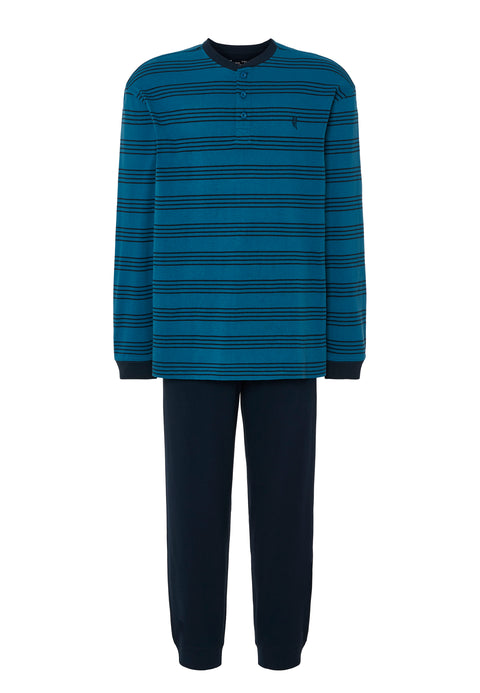 Pijama Hombre Largo Tapeta Algodón Punto Rayas - Azul 5596_35 - 86165459 - https://www.elbuhonocturno.com/