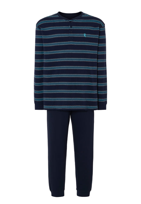 Pijama Hombre Largo Tapeta Algodón Punto Rayas - Azul 5597_39 - 20241856 - https://www.elbuhonocturno.com/