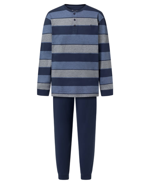 Pijama Hombre Largo Tapeta Algodón Punto Rayas - Azul 5598_39