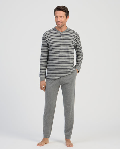 Pijama Hombre Largo Tapeta Punto Rayas - Gris 5599_20