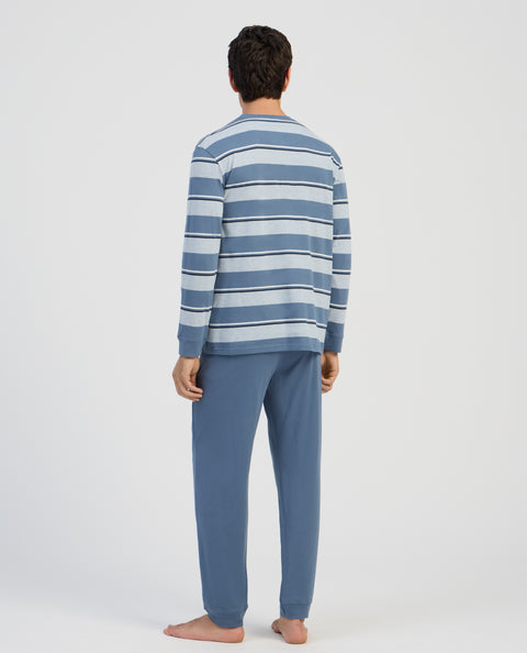 Pijama Hombre Largo Tapeta Algodón Punto Rayas - Azul 5600_35