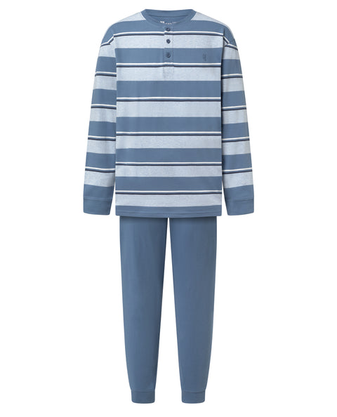 Pijama Hombre Largo Tapeta Algodón Punto Rayas - Azul 5600_35