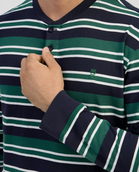 Pijama Hombre Largo Tapeta Algodón Punto Rayas - Verde 5601_40