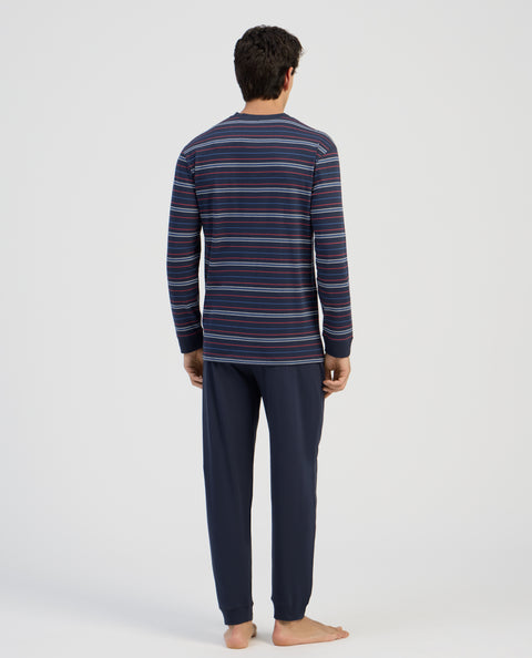 Pijama Hombre Largo Tapeta Algodón Punto Rayas - Azul 5602_39