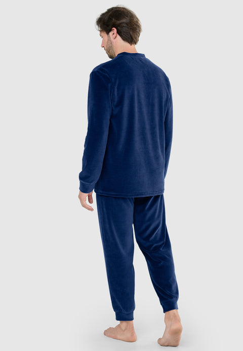 Pijama Hombre Invierno Terciopelo Rayas - Azul 5736_33 - 69761358 - https://www.elbuhonocturno.com/