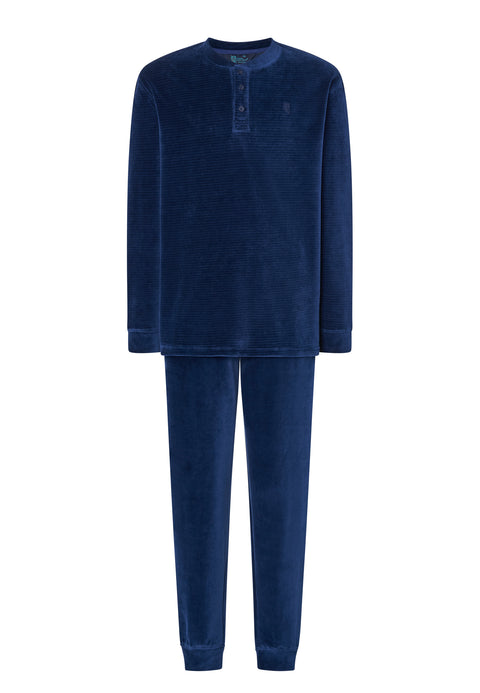 Pijama Hombre Invierno Terciopelo Rayas - Azul 5736_33 - 94739431 - https://www.elbuhonocturno.com/