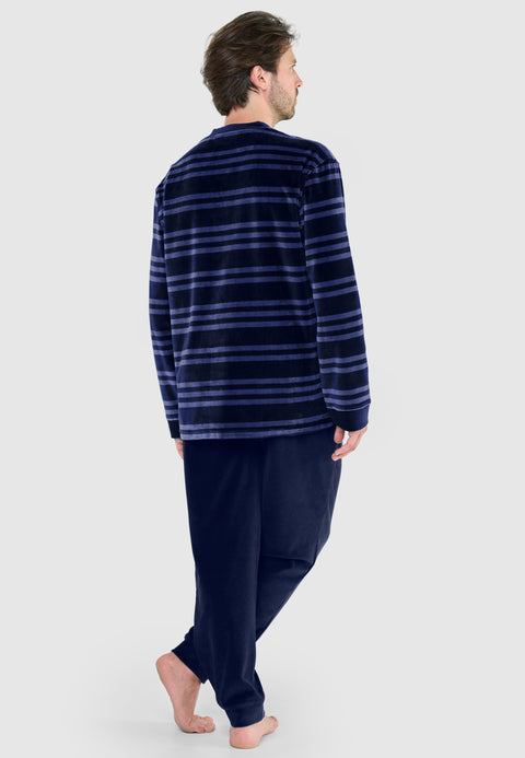 Pijama Hombre Invierno Terciopelo Rayas - Azul 5737_38 - 12052506 - https://www.elbuhonocturno.com/