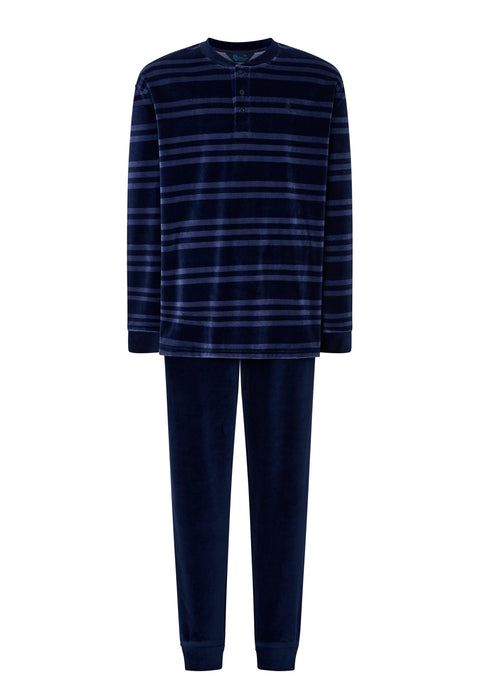 Pijama Hombre Invierno Terciopelo Rayas - Azul 5737_38 - 15276206 - https://www.elbuhonocturno.com/