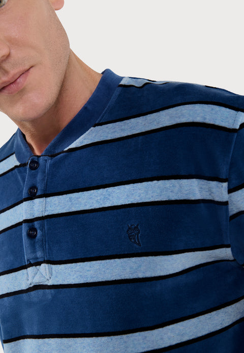 Pijama Hombre Invierno Terciopelo Rayas - Azul 5741_36