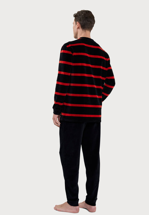 Pijama Hombre Invierno Terciopelo Rayas - Azul 5742_39