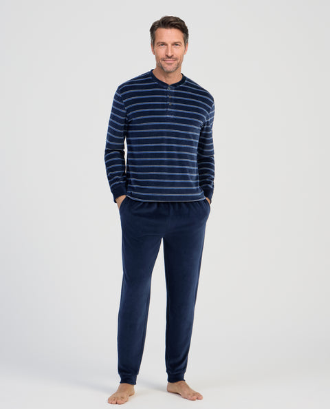 Pijama Hombre Invierno Terciopelo Rayas - Azul 5746_39