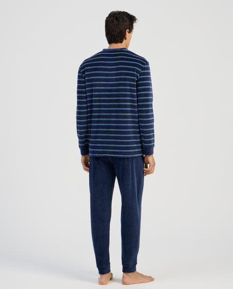 Pijama Hombre Invierno Terciopelo Rayas - Azul 5746_39