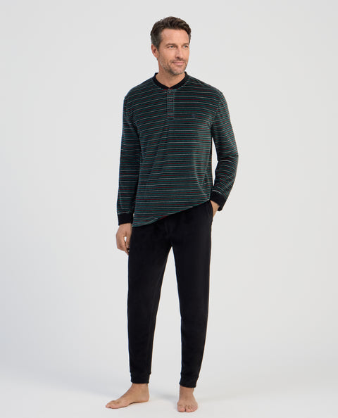Pijama Hombre Invierno Terciopelo Rayas - Verde 5747_46