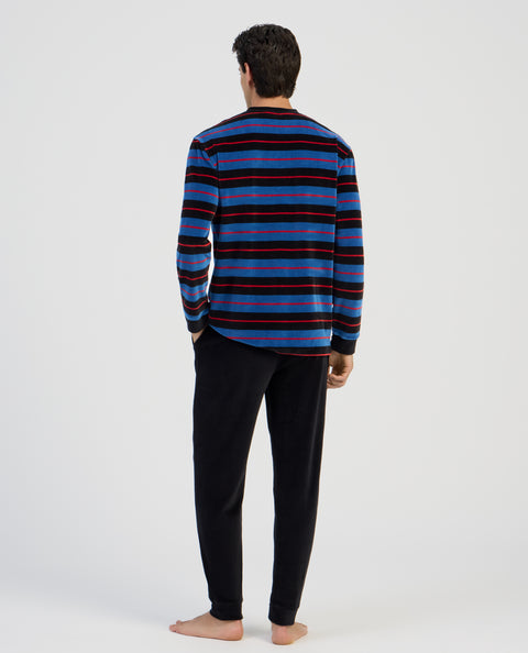 Pijama Hombre Invierno Terciopelo Rayas - Azul 5748_38