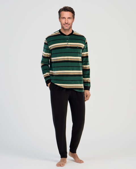 Pijama Hombre Invierno Terciopelo Rayas - Verde 5749_46