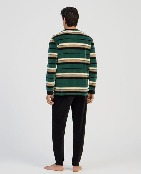 Pijama Hombre Invierno Terciopelo Rayas - Verde 5749_46