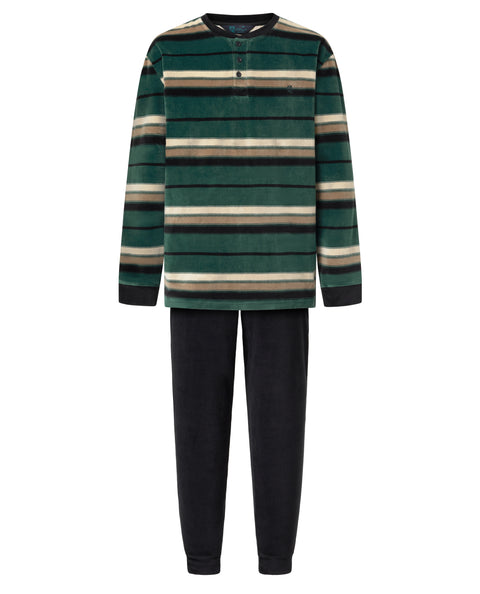 Pijama Hombre Invierno Terciopelo Rayas - Verde 5749_46
